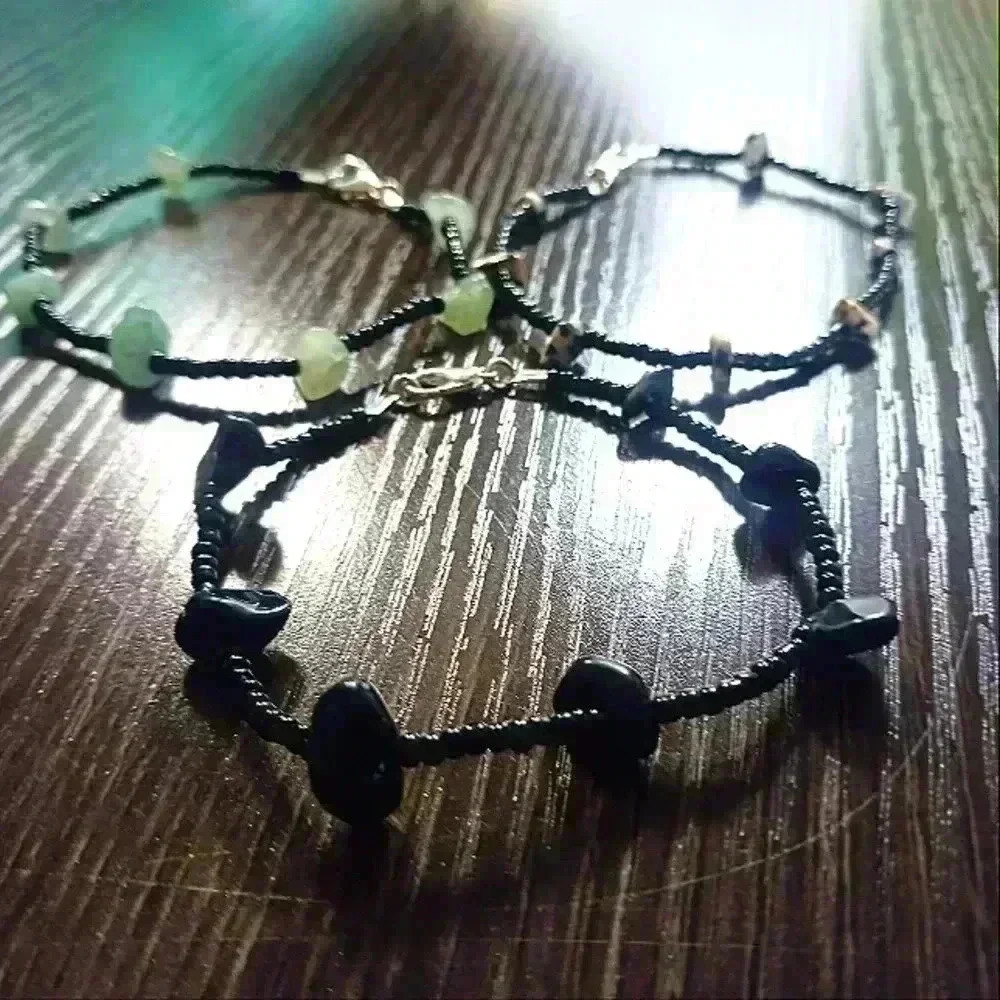 Set of 3 beaded bracelets with stones